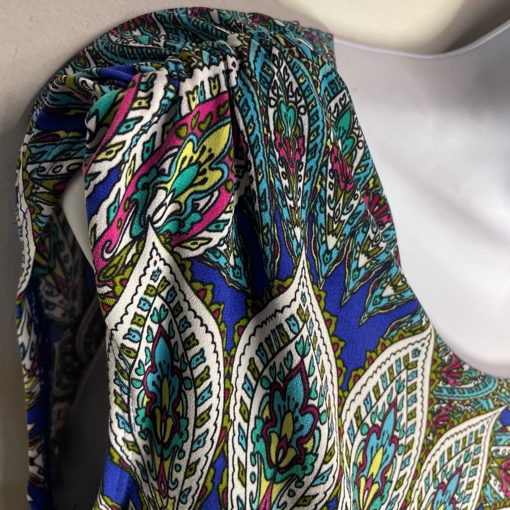 #0116 EN FOCUS PETITE Paisley Print Summer Flouncy Sleeveless Dress -6P - Picture 4 of 7